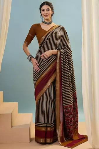 Mustard color one minute ready made cotton saree with unstitched designer blouse