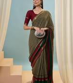 Green color one minute ready made cotton saree with unstitched designer blouse