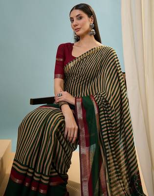 Green color one minute ready made cotton saree with unstitched designer blouse 2