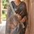 Grey colour cotton erode weaving deer print saree with unstitched blouse