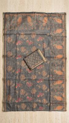 Grey colour cotton erode weaving deer print saree with unstitched blouse 4
