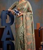 Sage green colour cotton erode weaving deer print saree with unstitched blouse