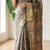Sage green colour cotton erode weaving deer print saree with unstitched blouse
