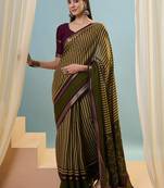 Green color one minute ready made cotton saree with unstitched designer blouse