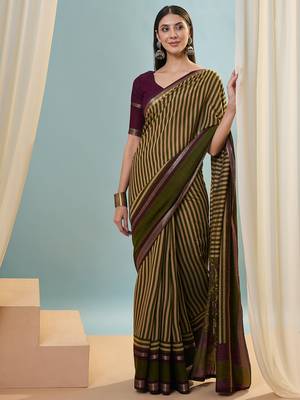 Green color one minute ready made cotton saree with unstitched designer blouse 2