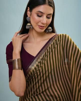Green color one minute ready made cotton saree with unstitched designer blouse 4