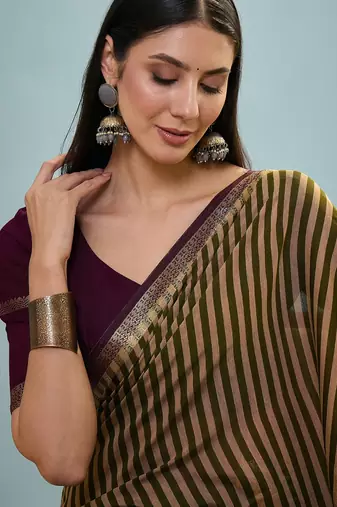 Green color one minute ready made cotton saree with unstitched designer blouse