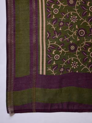 Green color one minute ready made cotton saree with unstitched designer blouse 5