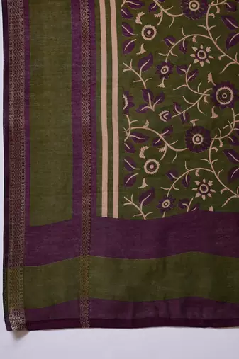 Green color one minute ready made cotton saree with unstitched designer blouse
