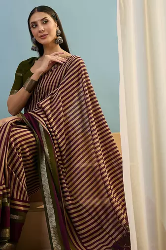 Wine color one minute ready made cotton saree with unstitched designer blouse