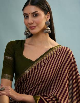 Wine color one minute ready made cotton saree with unstitched designer blouse 3