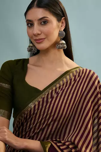 Wine color one minute ready made cotton saree with unstitched designer blouse