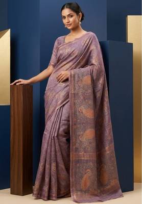 Lavender colour cotton erode weaving deer print saree with unstitched blouse 1