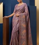 Lavender colour cotton erode weaving deer print saree with unstitched blouse