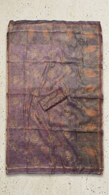 Lavender colour cotton erode weaving deer print saree with unstitched blouse 3