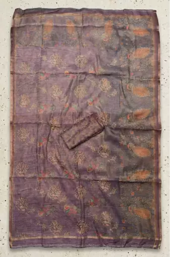 Lavender colour cotton erode weaving deer print saree with unstitched blouse