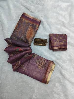 Lavender colour cotton erode weaving deer print saree with unstitched blouse 4