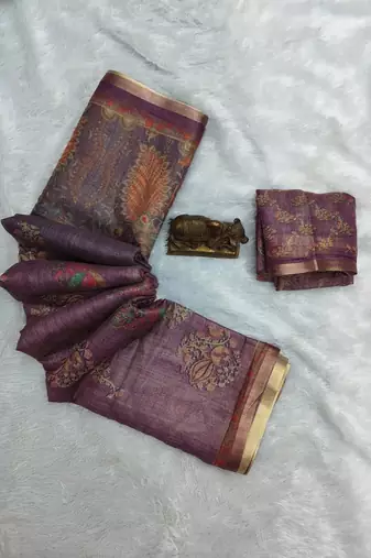 Lavender colour cotton erode weaving deer print saree with unstitched blouse