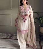 Off white colour heavy georgette embroidered farshi suit set with dupatta