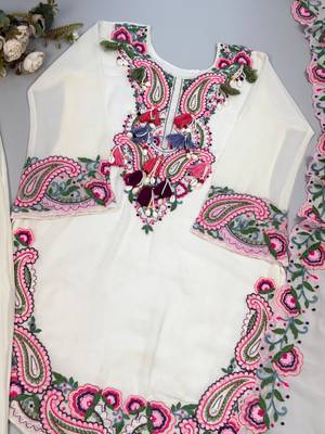 Off white colour heavy georgette embroidered farshi suit set with dupatta 3