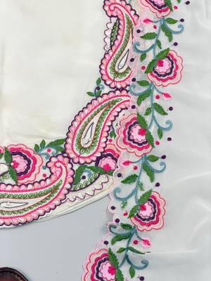 Off white colour heavy georgette embroidered farshi suit set with dupatta 4