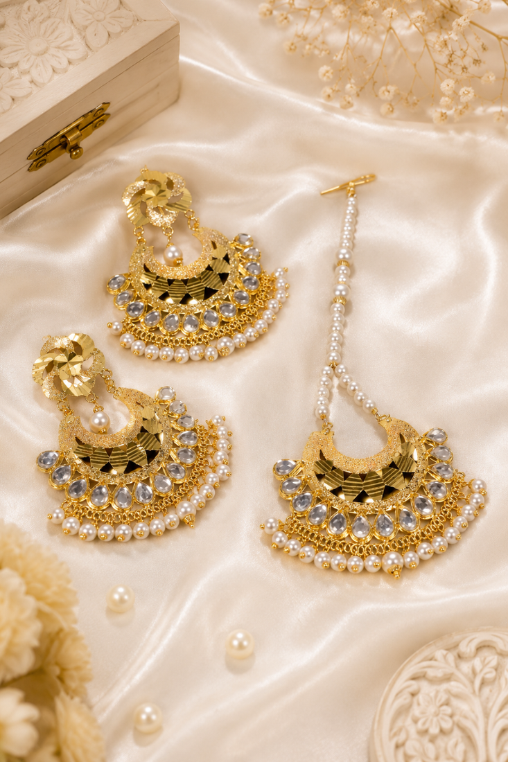 Traditional Pearl Kundan Dangler Set