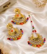 Wedding style kundan earrings and tikka