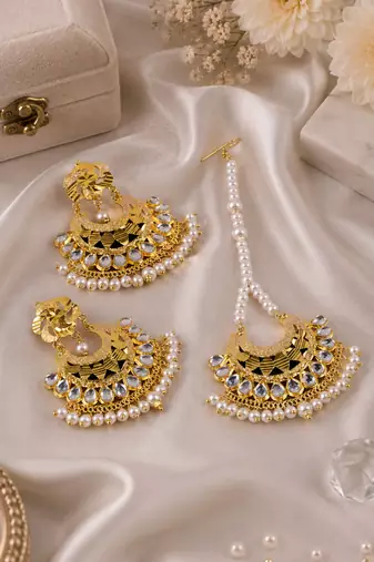 Traditional Pearl Kundan Dangler Set