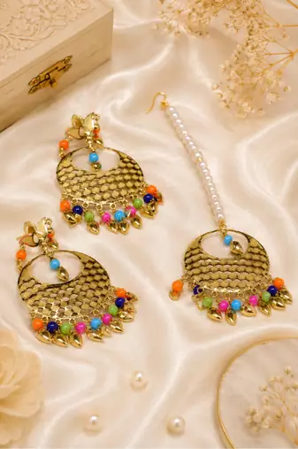 Ethnic Charm Gold Finish Chandbali Tikka Set
