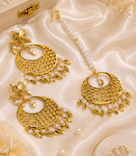Traditional gold and pearl chandbali set