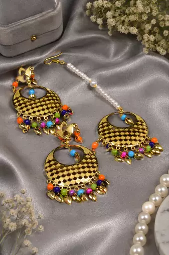 Ethnic Charm Gold Finish Chandbali Tikka Set