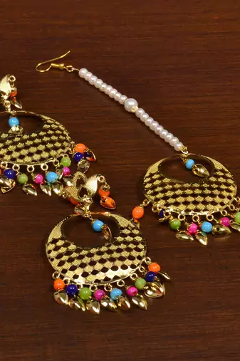 Ethnic Charm Gold Finish Chandbali Tikka Set