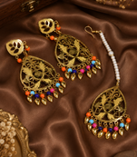 Festive floral earrings and tikka set
