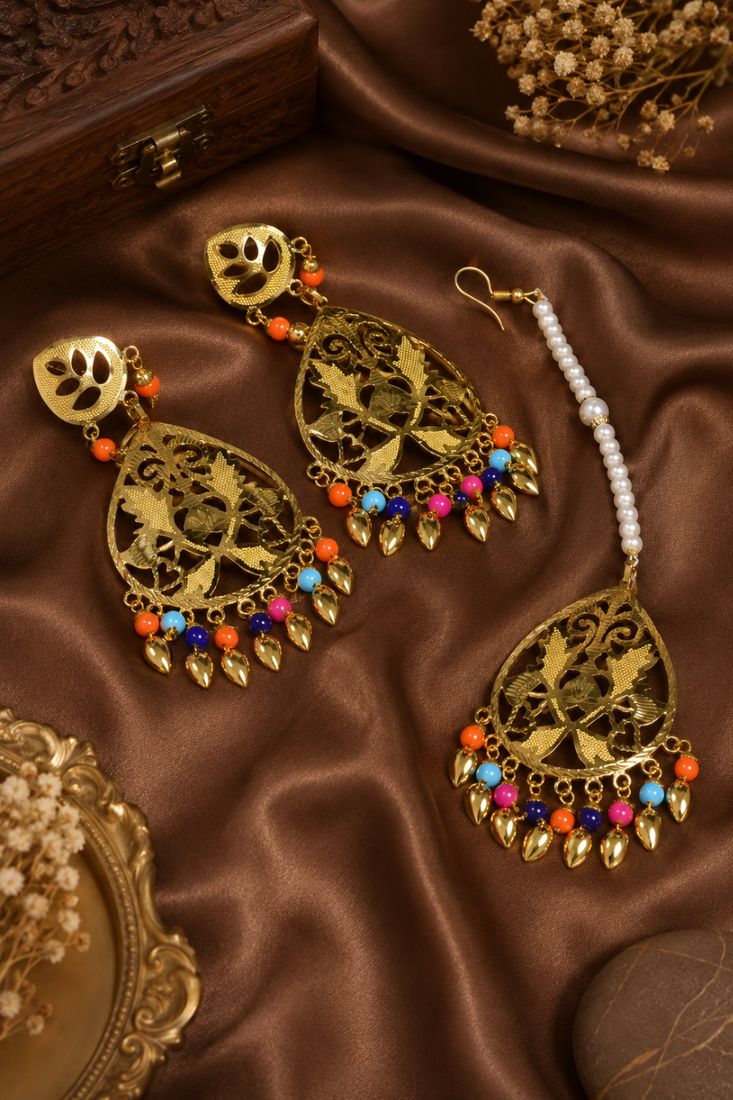 Festive floral earrings and tikka set