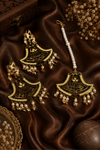 Timeless lotus cutwork earrings & tikka