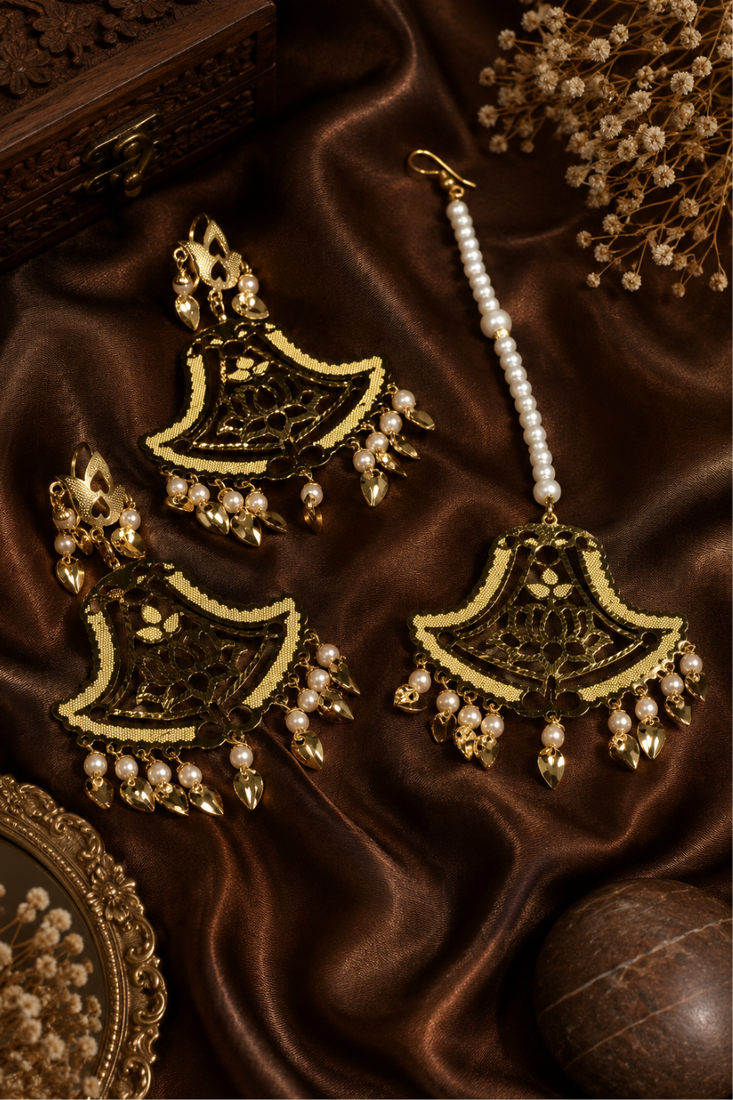 Timeless lotus cutwork earrings & tikka