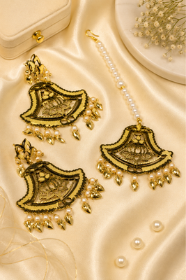 Timeless lotus cutwork earrings & tikka 2