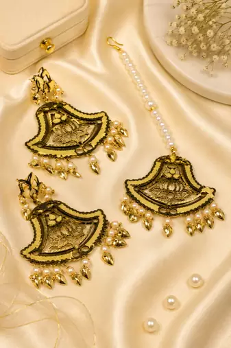 Timeless lotus cutwork earrings & tikka
