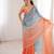 Blue colour fendy satin embroidered saree with unstitched blouse