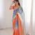 Blue colour fendy satin embroidered saree with unstitched blouse