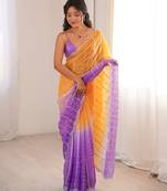 Lavender colour fendy satin embroidered saree with unstitched blouse