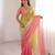 Coral colour fendy satin embroidered saree with unstitched blouse
