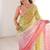 Coral colour fendy satin embroidered saree with unstitched blouse