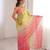 Coral colour fendy satin embroidered saree with unstitched blouse