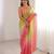 Coral colour fendy satin embroidered saree with unstitched blouse