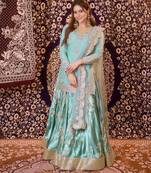 Aqua Blue Colour Ready to Wear Japan Satin Lehenga Set with Sequins Work Dupatta