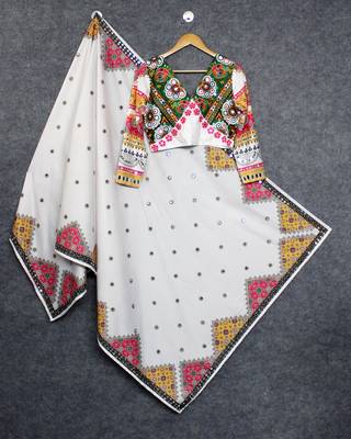 White Colour Soft Butter Silk Stitched Lehenga Choli with Real Mirror Work & Dupatta 4