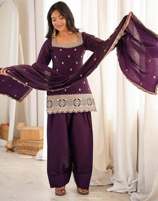Purple roman silk dori zari embroidered Suit Set 5