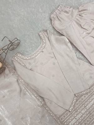 Off-white roman silk dori zari sequence embroidered work Suit Set 5