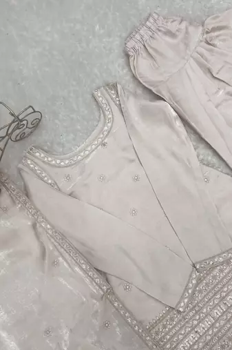 Off-white roman silk dori zari sequence embroidered work Suit Set